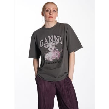 Shop Ganni Volcanic Ash Grey Future Relaxed Lamb T-shirt
