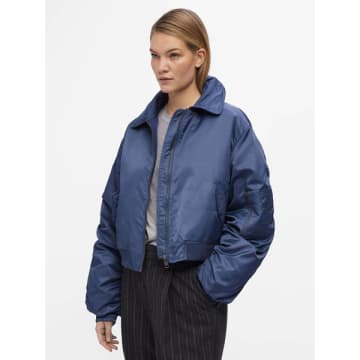 Object Luula Cropped Bomber Jacket In Blue
