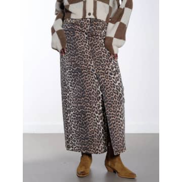 Ganni Leopard Denim Maxi Skirt In Animal Print