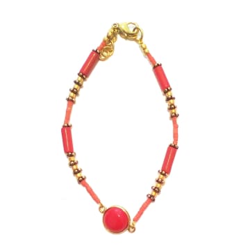 Urbiana Multicoloured Anklet With Stone In Red