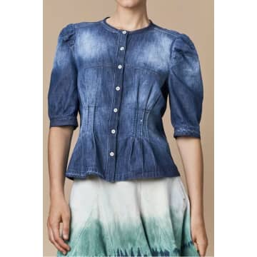 High Nicety Collarless Shirt In Blue