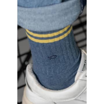 Billybelt Mens Retro Combed Cotton Socks In Heather Blue