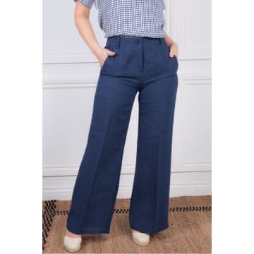 Rosso35 Linen Trouser In Denim Blue