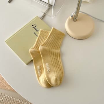 Withgreens Creamy Yellow Ladies Athletic Alphabet Socks