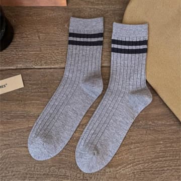 Withgreens Vintage Mens Simple Parallel Bar Long Socks In Gray