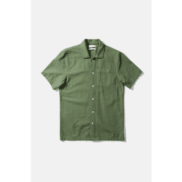 Edmmond Studio Khaki Short Sleeve Seersucker Shirt In Neutrals