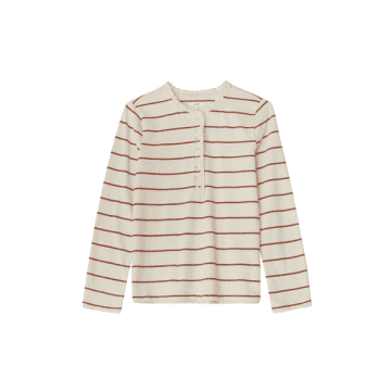 Yerse Mia Long Sleeve Top In Ecru + Chocolate Stripes From In Brown
