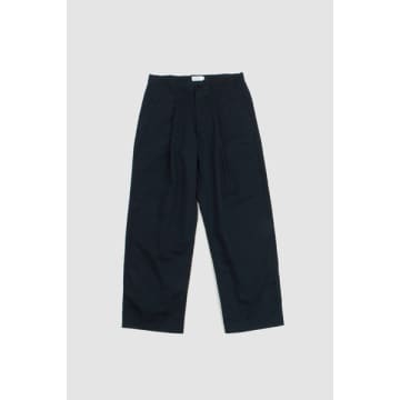 Still By Hand Linen Mixed Baker Trousers Navy In Blue