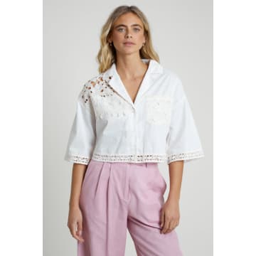 Native Youth White Lace Insert Cropped Shirt