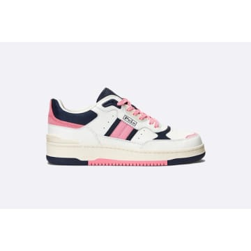 Polo Ralph Lauren Masters Sport Leather Trainer White Pink In Multi