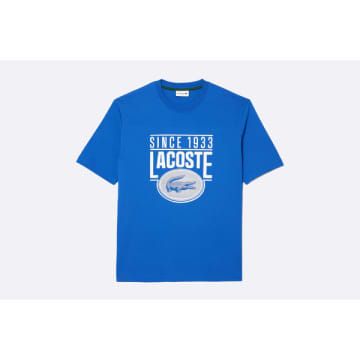 Shop Lacoste Loose Fit Cotton Jersey Print T-shirt Blue