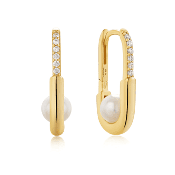 Ania Haie Gold Pearl Interlock Oval Hoop Earrings