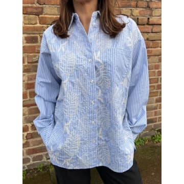 Ediit Pinstripe Embroidery Shirt In Blue
