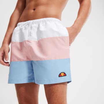 Shop Ellesse Cielo Swim Shorts In White/ Pink/ Blue