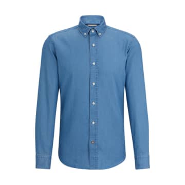 Shop Hugo Boss Bright Blue Casual Fit Shirt With Button Down Collar 50513728 437