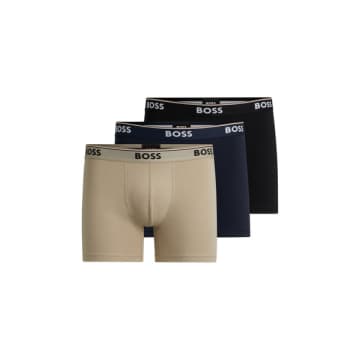 Hugo Boss 3-pack Of Stretch Cotton Boxer Briefs With Logo Waistbands 50514926 972 In Black
