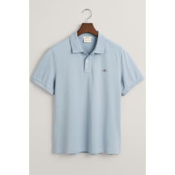 Shop Gant Regular Fit Shield Piqué Polo Shirt In Dove Blue 2210 474
