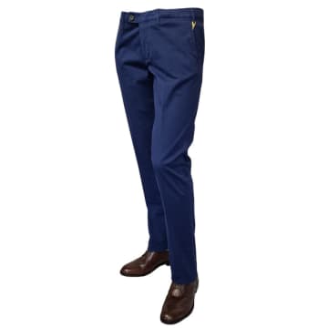 Canali Navy Blue Chinos In Garment Dyed Cotton Microtwill