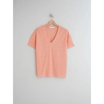 Indi And Cold Rs336 Linen Mix V Neck Tee In Peach In Pink