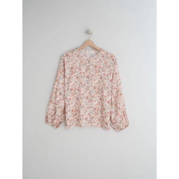 Indi And Cold Mc187p Floral Organic Cotton Blouse In Peach In Pink