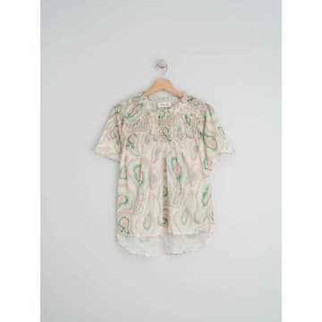 Indi And Cold Kii68 Floral Organic Cotton Blouse In Green