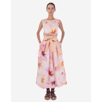 Sara Roka Riah Flower Print Sleeveless Midi Dress Col: 425 Pink, Size: