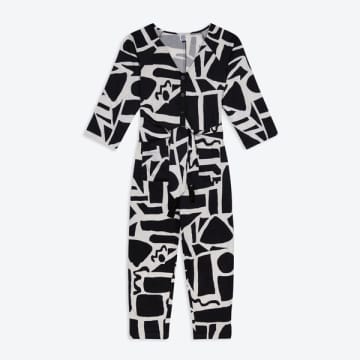 Miss Pompom B&w Pavement Long Sleeved Jumpsuit In Black