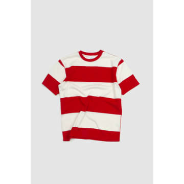 Shop Drake's Striped Heavy Hiking T-shirt Red/white