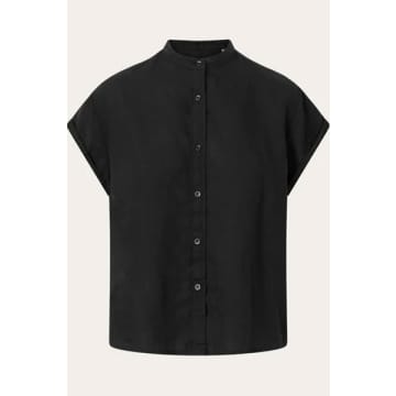 Knowledge Cotton Collar Linen Black Jet Shirt