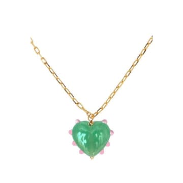 Sandralexandra Milagros Jade & Pink Dot Heart & Link Chain Necklace