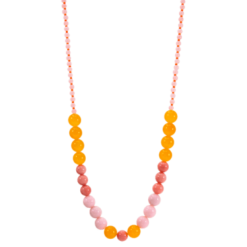 Hn Pink Mashan Jade, Citrus & Sunstone Beaded Necklace