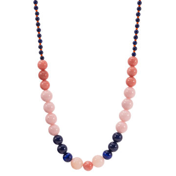 Hn Pink Mashan Jade, Sunstone & Navy Beaded Necklace