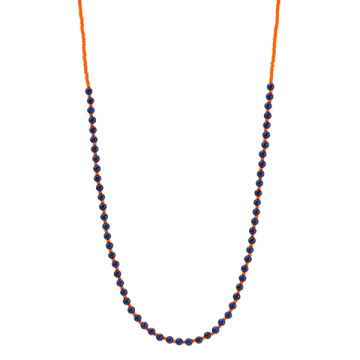 Hn Navy Jade & Orange Beaded Necklace In Blue