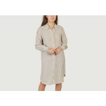 Knowledge Cotton Apparel Classic Striped Linen Dress In Neutral
