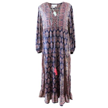 Powell Craft 'dahlia' Navy Floral Paisley Maxi Dress In Blue