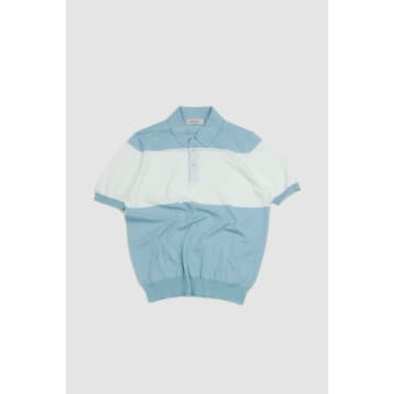 Gran Sasso Organic Cotton Wide Striped Polo Shirt White/blue