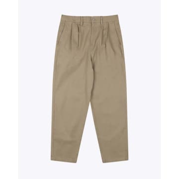 Wemoto Fletcher Olive Cotton Twill Pleated Trousers In Green
