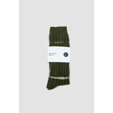 Universal Works Tie Dye Socks Olive Knit In Green