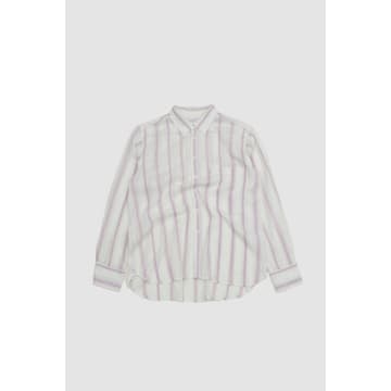 Universal Works Square Pocket Shirt Ecru/lilac Hendrix Curry Stripe In White