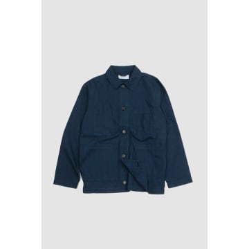 Universal Works Coverall Jacket Navy Nearly Pinstripe In Blue