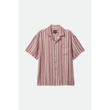 Shop Brixton Cranberry Juice And Off White Stripted Bunker Seersucker Camp Collar Woven Shirt