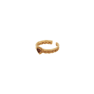 La2l Garnet Braided Heart Ring In Gold