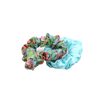 Pom Turquoise Paisley 2 Pk Scrunchies In Blue