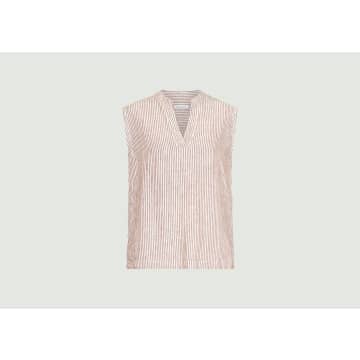 Knowledge Cotton Apparel Linen Stripe Sleeveless Top In Pink