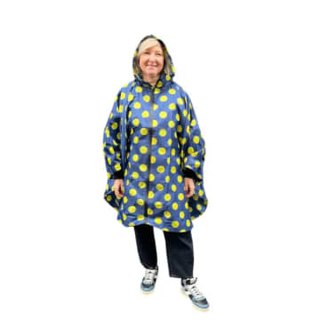 Made By Moi Selection Polka Dot Waterproof Poncho In Blue