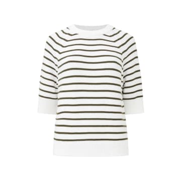 French Connection Lily Mozart Stripe Short Jumper | White/olive Night