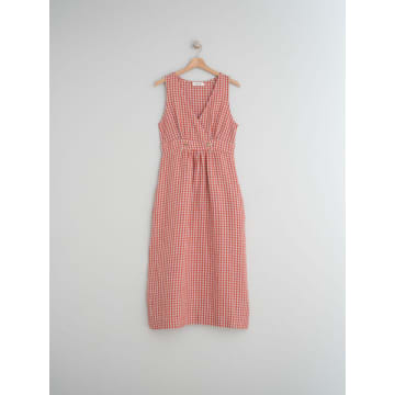 Indi And Cold Crossover Linen Dress In Red