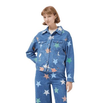 Compañía Fantástica Denim Jacket With Coloured Stars From In Blue