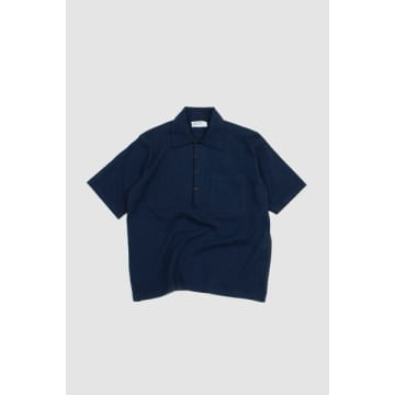 Universal Works Pullover Knit Shirt Indigo Melange Eco Cotton In Blue