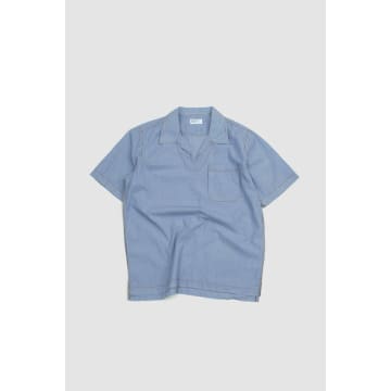 Universal Works Overhead Shirt Navy/white Poplin Stripe In Blue